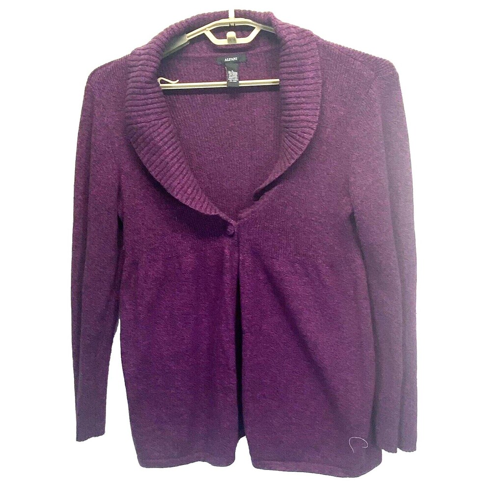 Alfani Women's Large Shawl Collared Angora Blend Cardigan Sweater Purple